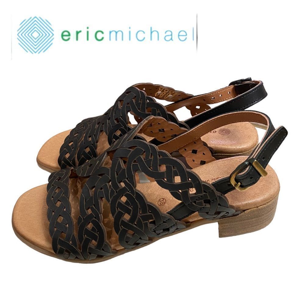 ERIC MICHAEL Padma Women's Black Slingback Cut Out Heeled Sandals NEW 36 5.5 6